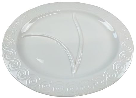 Black Rock Grill Large White Oval Porcelain Serving Plate, 3 Part Plate, 14 inch/ 37cm