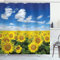 ABAKUHAUS Sonnenblume Duschvorhang, Frische Feld Land, Stoffliches Gewebe Badezimmerdekorationsset mit Haken, 175 x 180 cm, Grün Blau Gelb