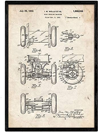 Nacnic Poster Patentarbeit LKW auf der Autobahn 2. Platte mit altem Design-Patent in der Größe A3 und Vintage-Hintergrund