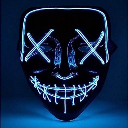 TK Gruppe Timo Klingler Maschera horror a LED blu - come da Purge con effetti di luce 3X, controllabili, per Halloween, Mardi Gras e Carnevale come costume per uomini e donne