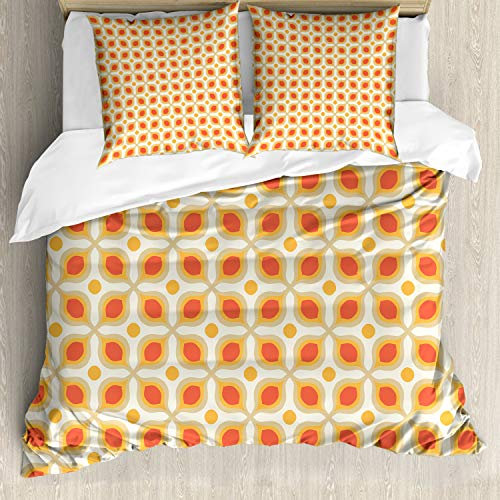 ABAKUHAUS Geometrisch Bettbezug Set, 70er Boho Geometric, Milbensicher Allergiker geeignet mit Kissenbezügen, 200 cm x 200 cm - 80 x 80 cm, Orangencreme