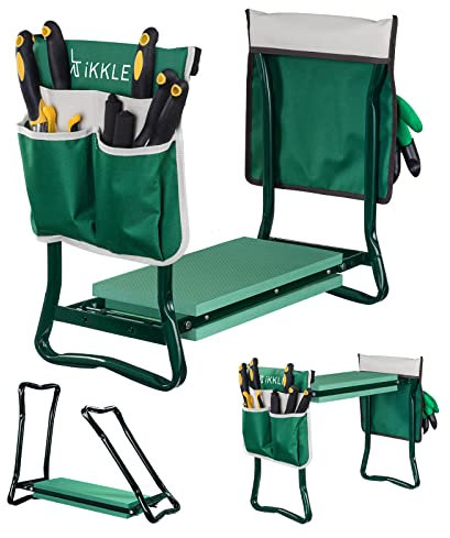 Garden Folding Kneeler Seat, Portable Garden Kneeler for Gardening, Multi Gardening Stool with EVA Foam Pad and 2 Tool Pouches, Gardening Kneeling Bench Chair, Gardening Gift for Women Men Gardener