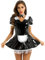 iEFiEL Damen Dienstmädchen Kostüm für Halloween Cosplay Maid Kostüm Lack Lederkleid mit Halsband Spitze Tütü Kleid Fasching Karneval Clubwear Schwarz A-Linie Kleid XXL