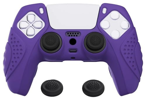 eXtremeRate PlayVital Funda de Silicona para ps5 Mando - Carcasa Protectora Suave y Antideslizante con 2 Tapas de Joystick, Compatible con DualSense, Accesorio para ps5 (Edición Guardian-Violeta)