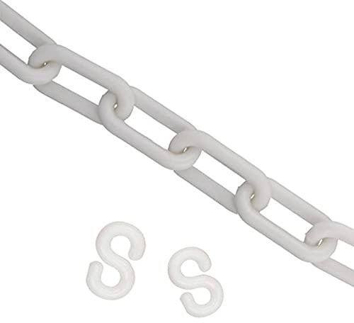 HATOOLHA® Kunststoff Gliederkette, Kunststoff Sicherheitskette Barriere Straßenwarnblock Verkehrssperre Kette mit 2 S-Haken (2M, weiß)