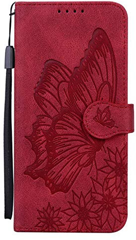 Nodigo Cuir Coque pour iPhone 6/6s/7/8/SE 2020 Antichoc avec Support Clapet Design Silicone Papillon Motif Drôle Étui Bumper 360 Kickstand Case Cover Housse Fille Femme Homme Portefeuille - Rouge