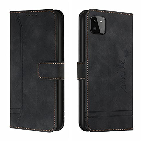 Trugox Handyhülle für Samsung Galaxy A22 5G Hülle Klappbar Klapphülle mit Kartenfach Handytasche Handy Schutzhülle Tasche Leder Wallet Flip Case Slim Book Cover - Schwarz