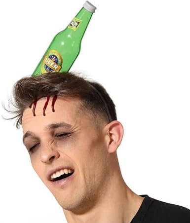 ATOSA Zerbrochene Bierflasche Horror-Haarreif für Erwachsene Halloween grün-blau-gelb