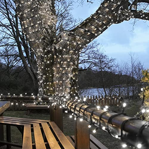 Festive Lights - ConnectPro Outdoor LED Fairy Lights - Connectable IP65 Rubber Black Cable | Wedding, Christmas, Garden, Commercial - No Plug (50m, White)