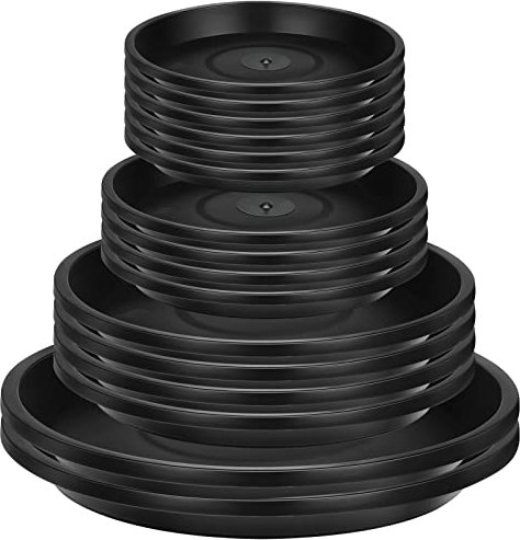 16 Pack Plastic Plant Saucer Black Pot Saucers Round Water Tray Thick Drip Trays for Potted Flower Pan Plant Drainage for Indoor Outdoor Garden, 4 Inch, 6 Inch, 8 Inch, 10 Inch