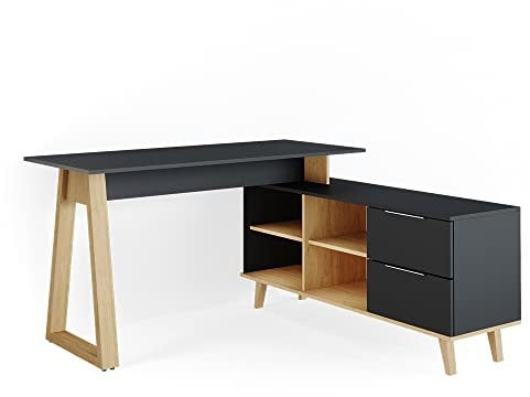 Vicco Schreibtisch Nautica, Anthrazit/Buche, 138 x 60 cm mit Schubladen, XXL