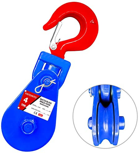 YATOINTO 4 ton Snatch Block with Hook, 4.5 Sheave 1/2 Inch Wire Rope Snatch Block, 8800lbs Snatch Pulley for Rollback Wrecker Car Hauler Winch