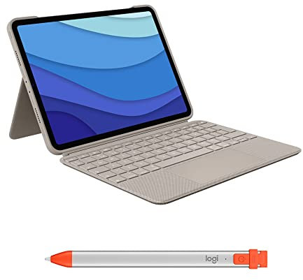 Logitech Combo Touch iPad Pro 11-inch(1st, 2nd, 3rd, 4th gen - 2018, 2020, 2021, 2022) Keyboard Case Crayon Digital Pencil (2018 and later) QWERTY UK - Sand