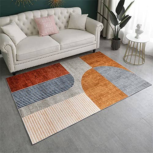 RUGMRZ Küchenteppich Waschbar 70 x 140 cm Esszimmer Teppich orange Bettumrandung Teppich 3 Teilig Sommerteppich Orange Grau Pink Lässig Teppich XXL