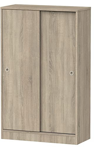 JUANIO Armario Bajo Auxiliar Multiusos con 2 Puertas Correderas y 3 Estantes, Acabado en Color Roble Cambrian, Medidas: 74 cm (Ancho) x 120 cm (Alto) x 33 cm (Fondo)
