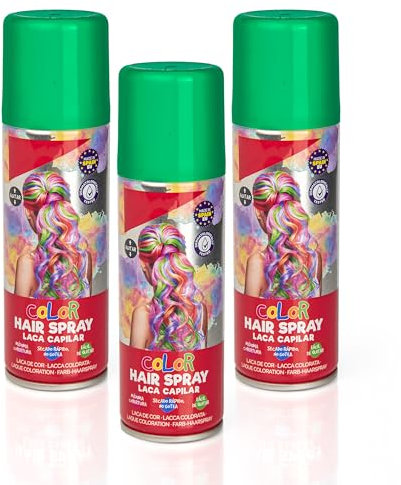 Pack 3 Laca de Pelo Color Verde 125ml - Spray Colores para Cabello Rápida coloración, Lavable