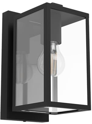 EGLO Wandlampe außen Budrone, Außenbeleuchtung Hauswand, Wand Außenlampe, Außenwandleuchte aus Metall in Schwarz und Glas in Transparent, E27 Fassung, IP44