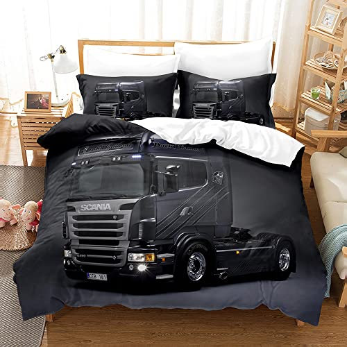 PTNQAZ Truck Scania Bettwäsche-Set für Einzelbett, Doppelbett, 3D-Druck, King-Size-Bett, für Kinderzimmer, Dekoration, Geschenk für Jungen (Einzelbett, Stil 2)