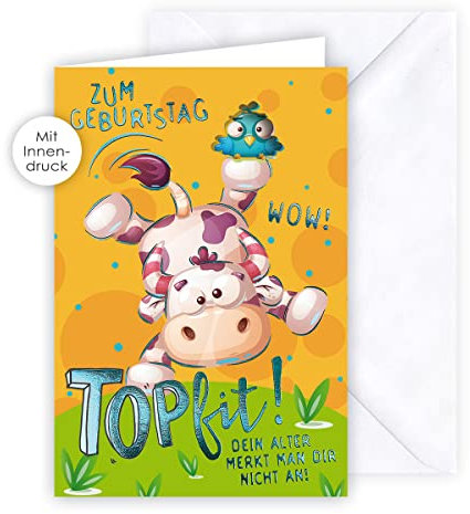KE - Humorvolle Geburtstagskarte mit Innendruck, DIN B6 Format, inklusive Umschlag, perfekt für jeden Anlass - Motiv: Top fit