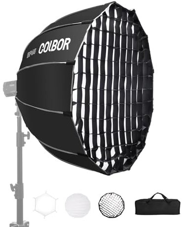Parabolic Softbox,COLBOR BP65 65cm Professionelle Schnellinstallation Softboxen mit Wabengitter und Doppeldiffusor für COLBOR CL60/CL100X/CL100 Series COB Videoleuchte und Anderen Bowen Mount Lights