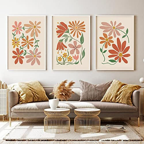 CPGG Set Von 3 Boho Abstrakter Blumenmarkt Nordische Poster und Druck Moderne Wandkunst Leinwand Gemälde Galerie Bild für Wohnzimmer Schlafzimmer Dekor-30 * 40Cm (Ungerahmt)