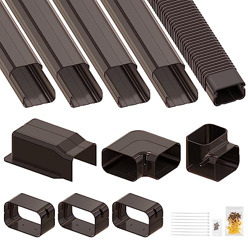 Air Jade Line Set Cover for Mini Split, 4 16.5 Ft Decorative PVC AC Line Cover Kit for Ductless Mini Split Air Conditioner, Heat Pump System and Central AC, Brown