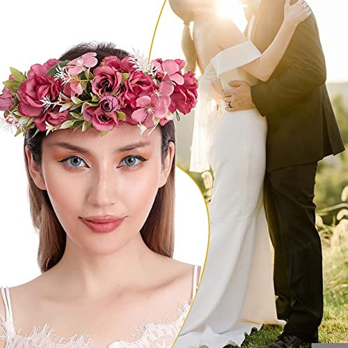 BeauFairy Boho Blumenkranz Blumenkrone Damen, Künstliche Simulationsblume Krone, Verstellbarer Girlande für Damen Braut Brautjungfern, Haarschmuck Hochzeit Zeremonie Festival Party Strand,025