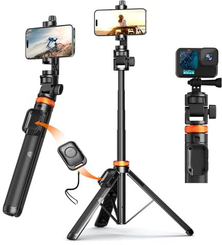 OOHHEE 62 treppiede telefono con telecomando, treppiede per iPhone e Selfie Stick, gambe ad alta resistenza e supporto per treppiede tubo allungabile, adatto per iPhone/Samsung S22/fotocamera