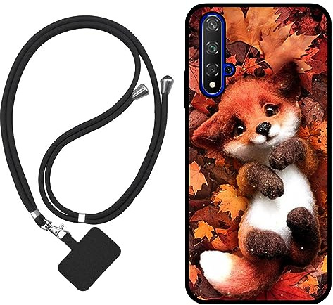 Sunrive Hülle Kompatibel mit Huawei Nova 5T Case,matt Handyhülle Schutzhülle Etui Karikatur Muster TPU Backcover (Ahornblattfuchs) +1x Universale Handykette MEHRWEG