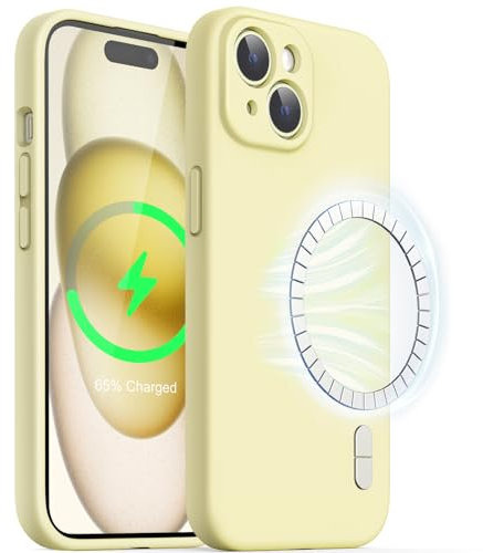 JETech Magnetic Silicone Case for iPhone 15 Plus 6.7-Inch, Compatible with MagSafe, Phone Cover with Camera Lens Full Protection (Yellow)