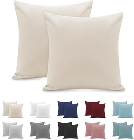 Taie Oreiller 65x65 Lot de 2 en Premium Microfibre - avec Fermeture Éclair Invisible- Housse Coussin Doux, Confortable, Respirant et Hypoallergénique - Beige