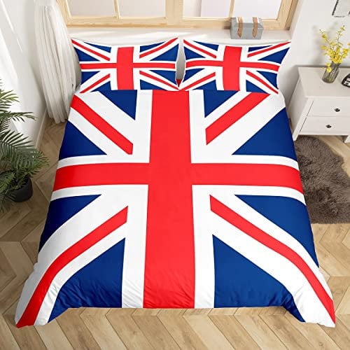 Homemissing Catalonia Union Jack Bedding Set UK Flag Duvet Cover British Flag Comforter Gift for British Comforter Cover Red and Blue Geometric Stripes Single Size With 1 Pillow Case