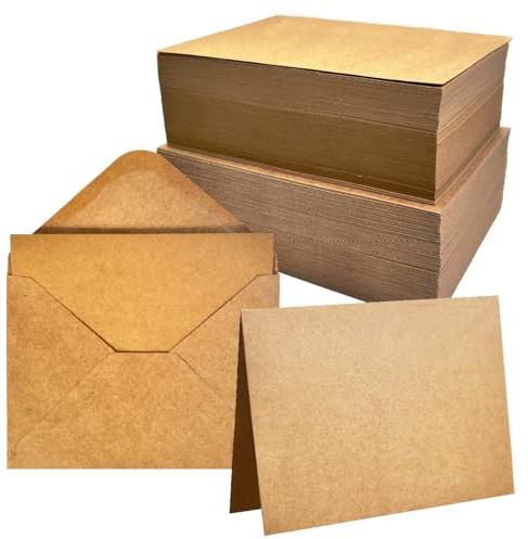 Blanko-Karten mit Umschlägen, 12,7 x 17,8 cm, Kraftpapier, Grußkarten für selbstgemachte Karten, Hochzeit, Geburtstag, alle Anlässe, 100 Stück