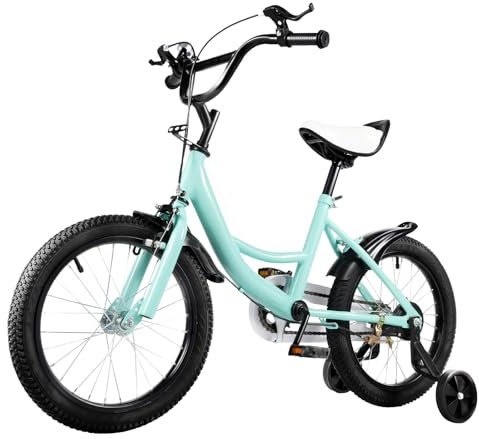 LUNICASHA Kinderfahrrad 16 Zoll Fahrrad für Mädchen und Jungen 16 Kinder Fahrrad mit Stützräder Kinderrad Kinderfahrräder Höhenverstellbar Grün