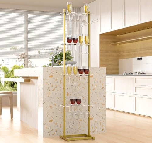 Gtouse Acrylic Wine Glass Holder - 4 Tier Stand Holds 32 Cups, Party Champagne Wall Flute Rack