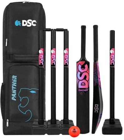 DSC Cricket-Sets aus Kunststoff (1 Kunststoffschläger + 4 Kunststoff-Stümpfe + 2 Sockel + 2 Bügel + 1 PVC-Ball)
