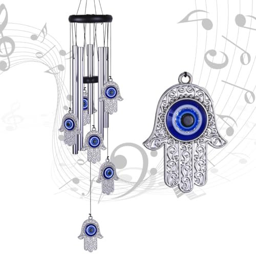 Blaues Windspiel mit bösen Blicken, Hand der Fatima, Outdoor-Dekoration, Hamsa-Handwindfänger, böser Blick, Windglocken, Fatimas Heilige Hand, blaues Amulett für Zuhause, Geschenk für Mutter, Balkon,