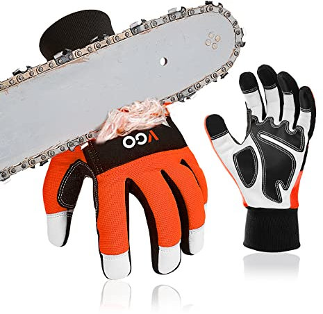 Vgo... 1 paire de gants de tronçonneuse, 12 couches, protection de tronçonneuse, gants de travail en cuir de chèvre de sécurité, gants de mécanicien (GA9810CS)