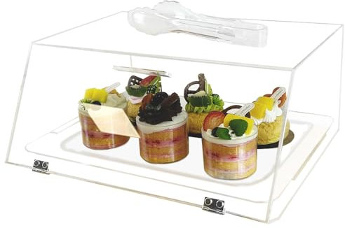 Cityjoy Vitrina apilable de acrílico para panadería, caja de exhibición para panecillos, pan de 15.9 x 6.5 x 12 pulgadas, puerta inclinada con 2 bisagras de acero inoxidable