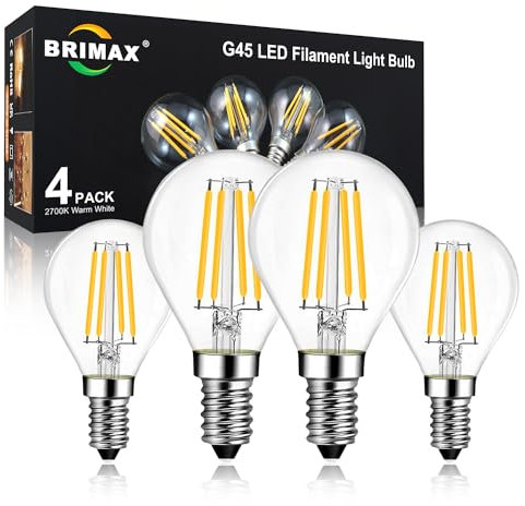 BRIMAX E14 Led Warmweiss, 6w LED Glühbirne (ersetzt 60 Watt), G45 Led Birne Warmsweiß 2700k, 600lm leuchtmittel E14, klar Glass Filament Fadenlampe, 4er Pack,nicht dimmbar