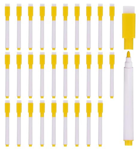 PATIKIL Whiteboard Marker Stifte, 100er Pack Gelbe Tinte Feine Spitze Geringer mit Radierkappe für Büro, Zuhause, Klassenzimmer, Weißer Stiftstab