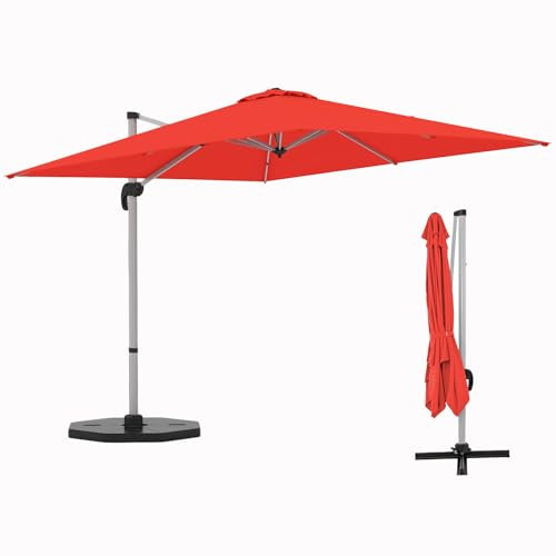 GOPLUS Parasol de Jardin Exterieur, Parasol Déporté Carré 3x3M avec Manivelle, 8 Baleines, UPF50+, Base Croisée, Parasol Inclinable à 5 Positions & Rotatif à 360°, Parasol Patio, Piscine (Orange)