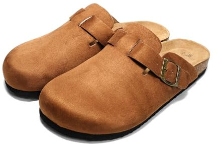 JOMIX Sabot Uomo Eleganti Eco-Pelle Scamosciata Ciabatte Casa Sughero Punta Chiusa Zoccoli Invernali Pantofole Estive Comode MU2440 Marrone 45