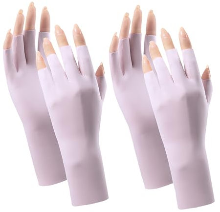 Betinyar 2 Sets Uv Light Gloves for Gel Nails, UV Nail Gloves for Gel Nail Lamp, Protects Hand Skin from UV Rays, Sunscreen Gloves (Purple)