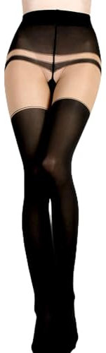 Jambissima - Collant Noir Motif Porte Jarretelles - Ballerina (FR/ES, Alpha/lettres, L, TG, Taille normale, Taille normale, noir_rouge)