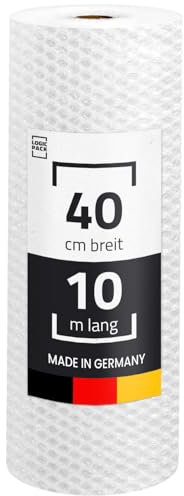 LOGIC PACK Luftpolsterfolie Rolle für Verpackung, Versand und Umzug 10m x 40 cm - Bubble Wrap Verpackunsgmaterial, 100% recyclingfähig, leicht zu schneiden, 2-schichtig 60my