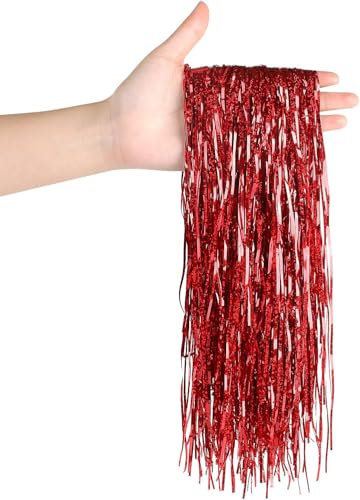 SULOLI Lametta Vorhänge,Lametta Glänzend für Weihnachtsbaum Tannenbaum Weihnachtsdeko Weihnachten Party Geburtstagsfeier Hochzeit (Rot)