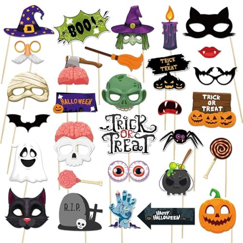 Oggetti di Scena per Foto di Halloween,Foto Props Decorazione di Halloween,Halloween Gadget per Decorazioni 30PC Photobooth Props per Feste Halloween Travestimento per Bambini Adulti