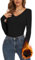 SERSARY Hauts Thermiques Femme Thermolactyl de Dentelle col V T-Shirt Thermique à Manches Long Pull Basique Vêtements sous Vetement Chaud élégant Maillot de Corps Femme Dessus de Base Chaud,Noir,M