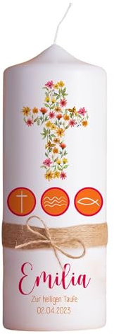 Taufkerze | Kreuz | 15-30 cm Höhe | Personalisierte Kerze | Jungen und Mädchen | Evangelisch | Katholisch